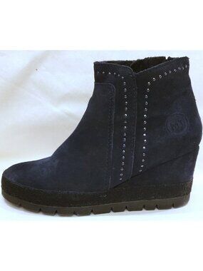 MARCO TOZZI Germany Wedge Ankle Boots Studded Size EU36/US6 Navy Leather/Suede